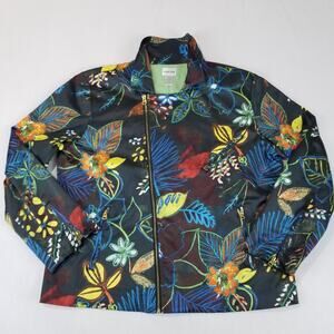 Chico's Jacket Size 3 XL Black Zip Up Stretch Lightweight Floral Moto Artsy